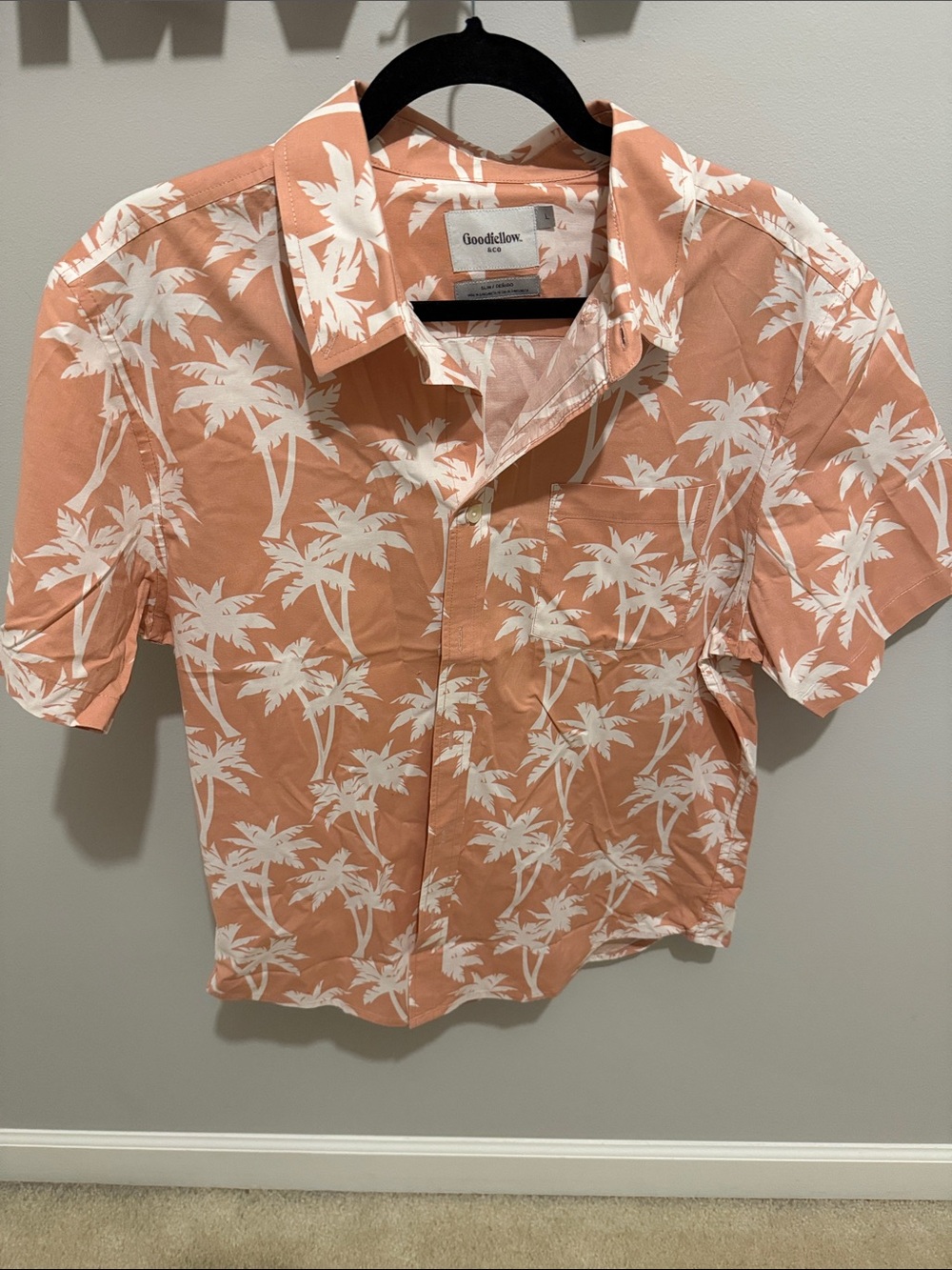 Goodfellow & Co. Peach Palm-Print Short Sleeve Button-Up